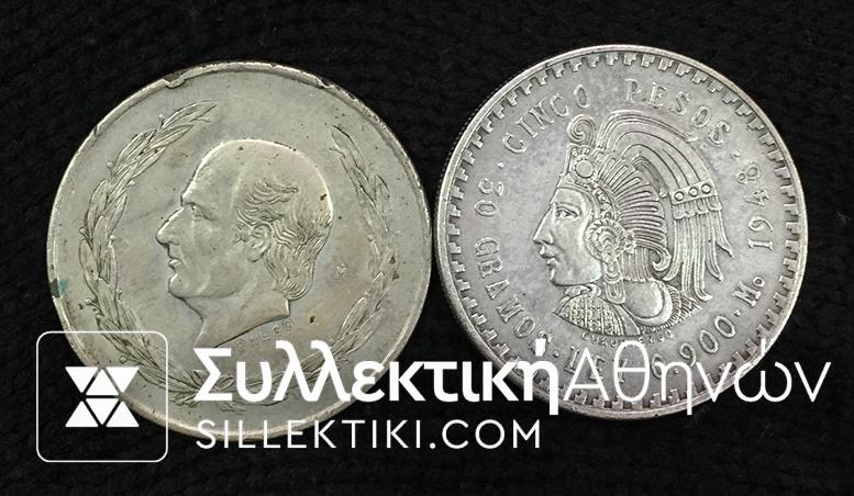 MEXICO 2 X 5 Pesos 1948 and 1953 VF